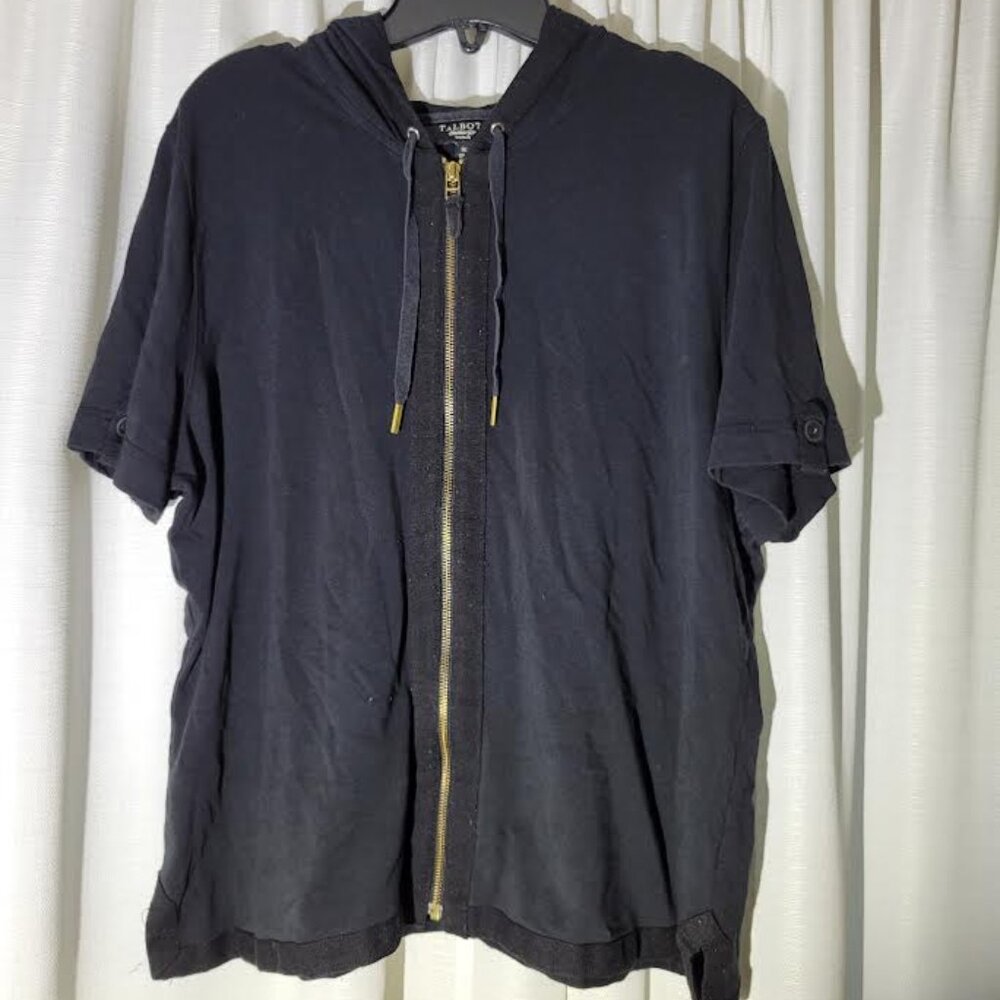 Classic Talbot, Zip up Jacket, Short Sleeve, 1X, Black